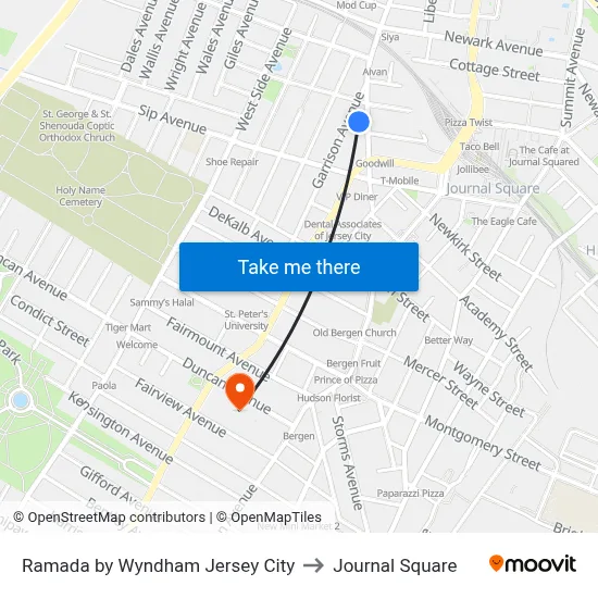 Ramada by Wyndham Jersey City to Journal Square map