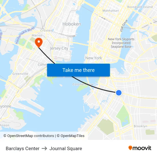 Barclays Center to Journal Square map
