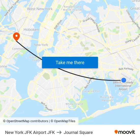 New York JFK Airport JFK to Journal Square map