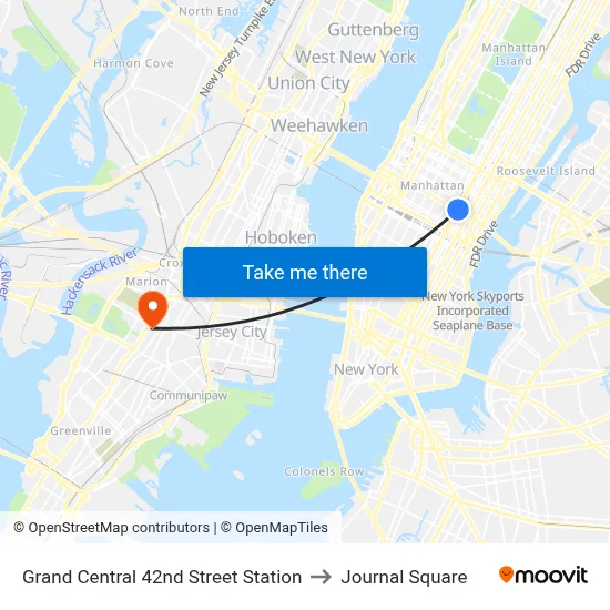 Grand Central 42nd Street Station to Journal Square map