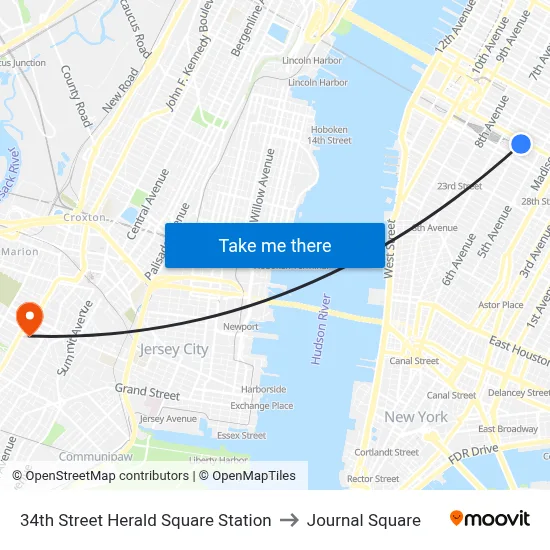 34th Street Herald Square Station to Journal Square map