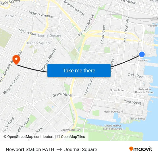 Newport Station PATH to Journal Square map