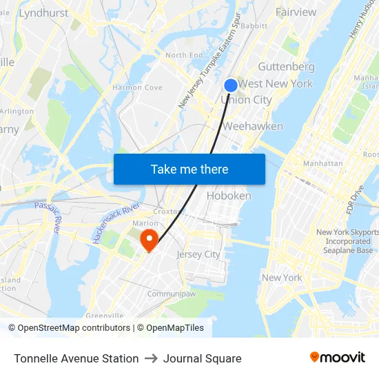 Tonnelle Avenue Station to Journal Square map