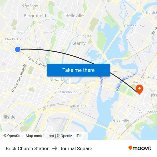 Brick Church Station to Journal Square map