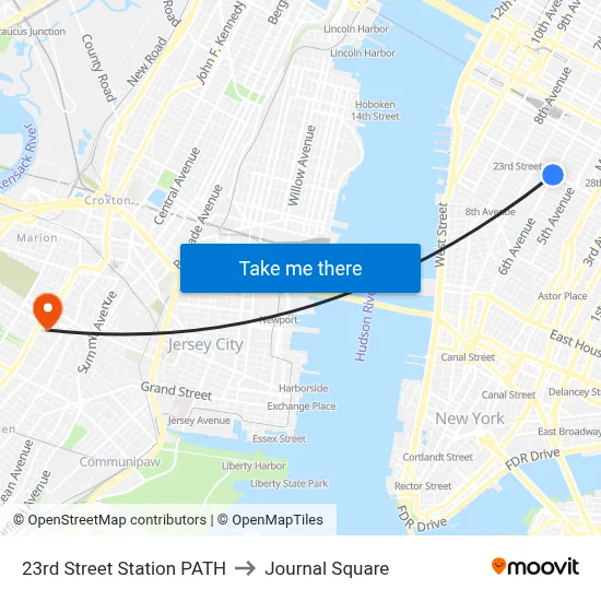 23rd Street Station PATH to Journal Square map