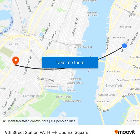 9th Street Station PATH to Journal Square map