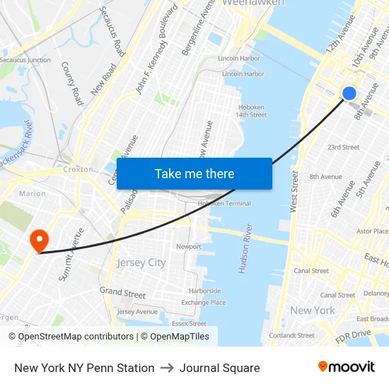 New York NY Penn Station to Journal Square map
