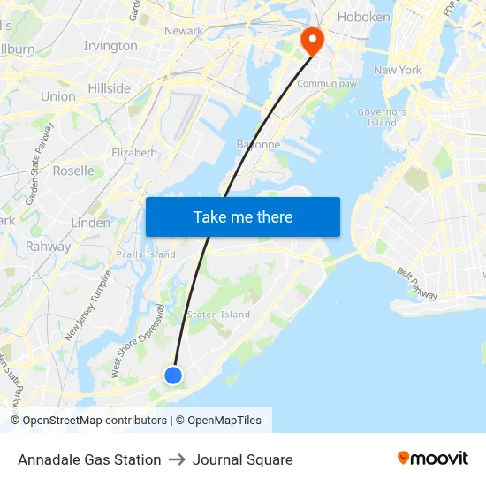 Annadale Gas Station to Journal Square map