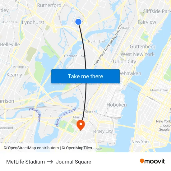 MetLife Stadium to Journal Square map