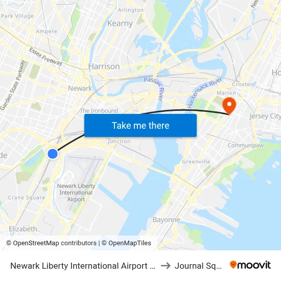 Newark Liberty International Airport Station to Journal Square map