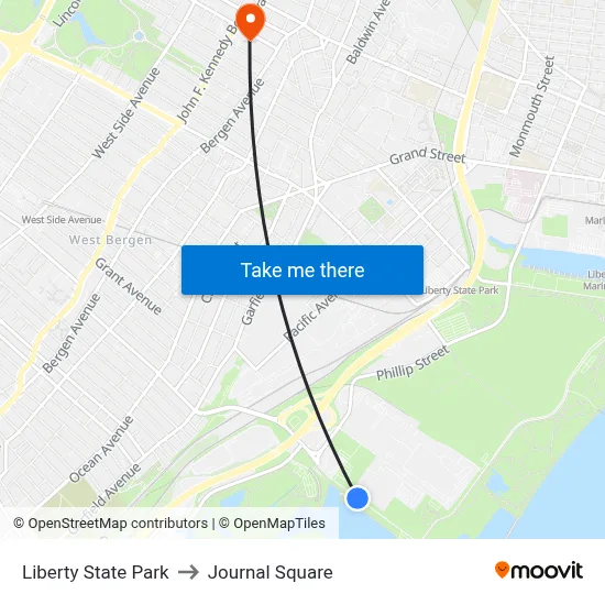 Liberty State Park to Journal Square map