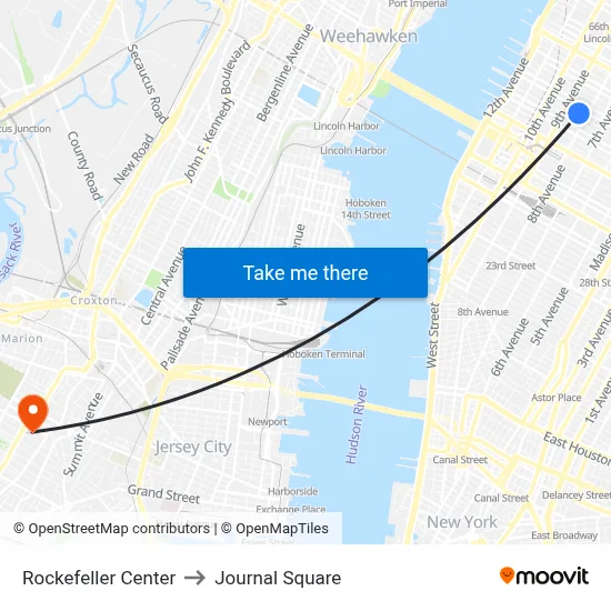 Rockefeller Center to Journal Square map