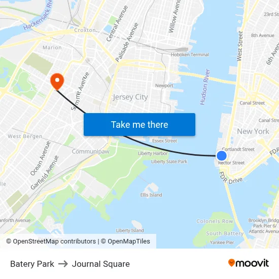 Batery Park to Journal Square map
