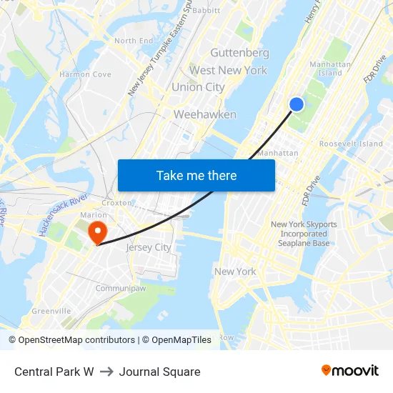 Central Park W to Journal Square map