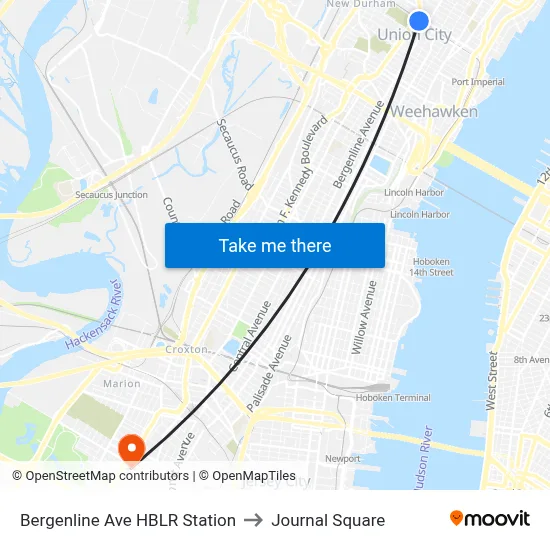 Bergenline Ave HBLR Station to Journal Square map