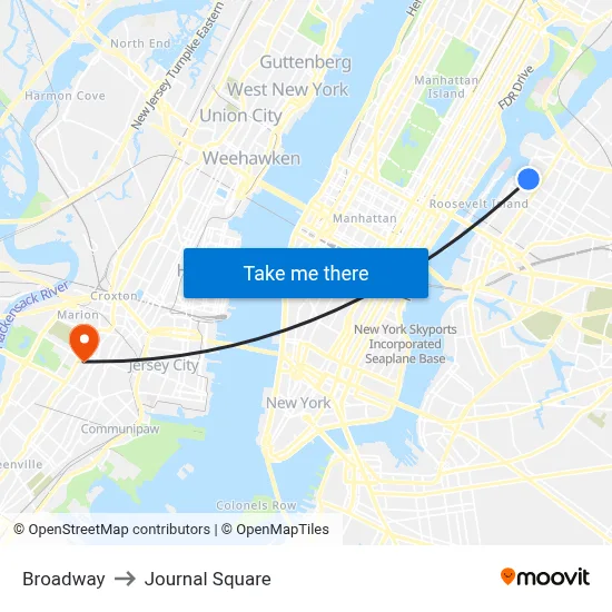 Broadway to Journal Square map