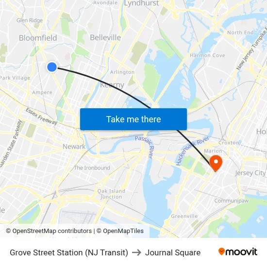 Grove Street Station (NJ Transit) to Journal Square map