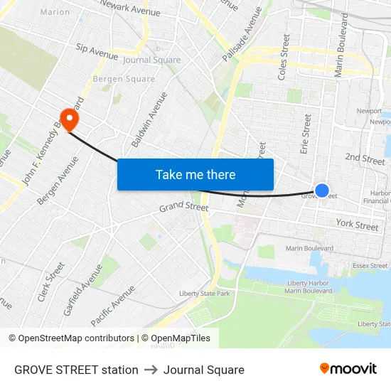 GROVE STREET station to Journal Square map