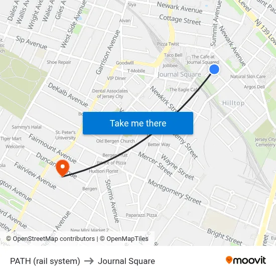 PATH (rail system) to Journal Square map