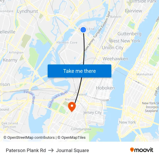 Paterson Plank Rd to Journal Square map