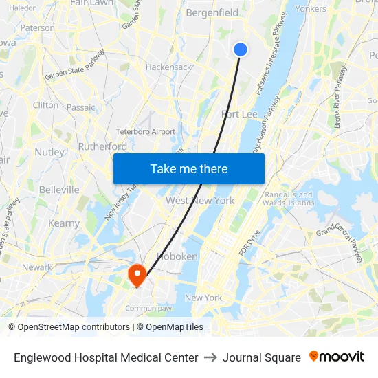 Englewood Hospital Medical Center to Journal Square map