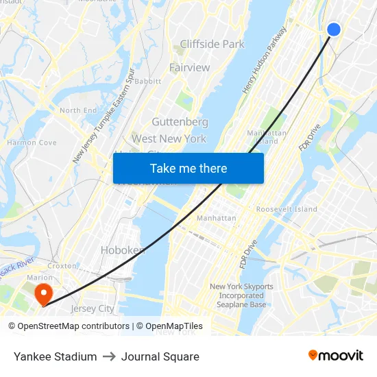 Yankee Stadium to Journal Square map