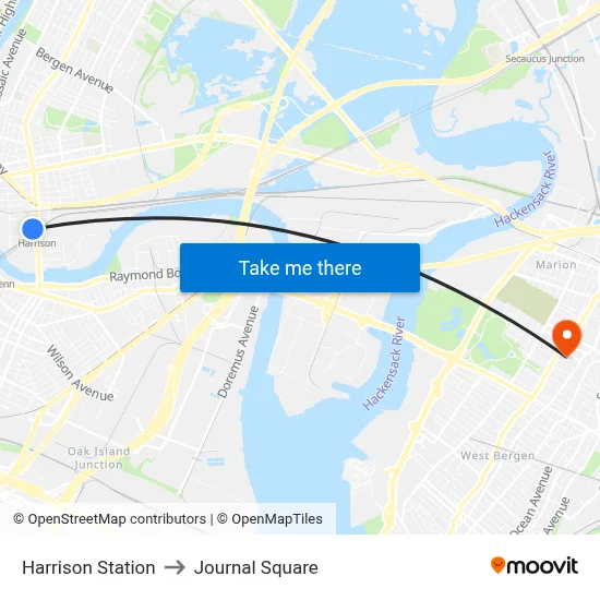 Harrison Station to Journal Square map
