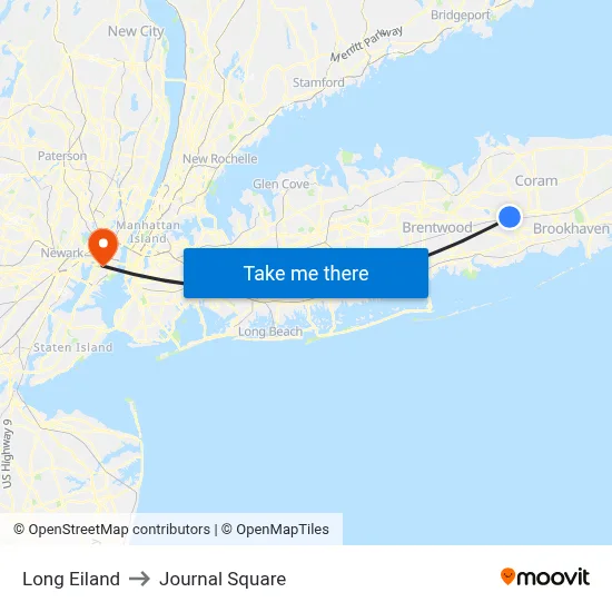 Long Eiland to Journal Square map