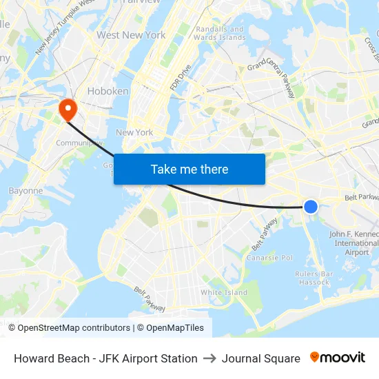Howard Beach - JFK Airport Station to Journal Square map