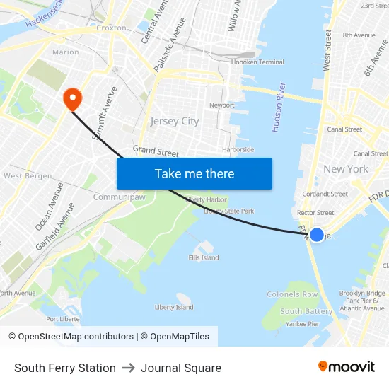 South Ferry Station to Journal Square map