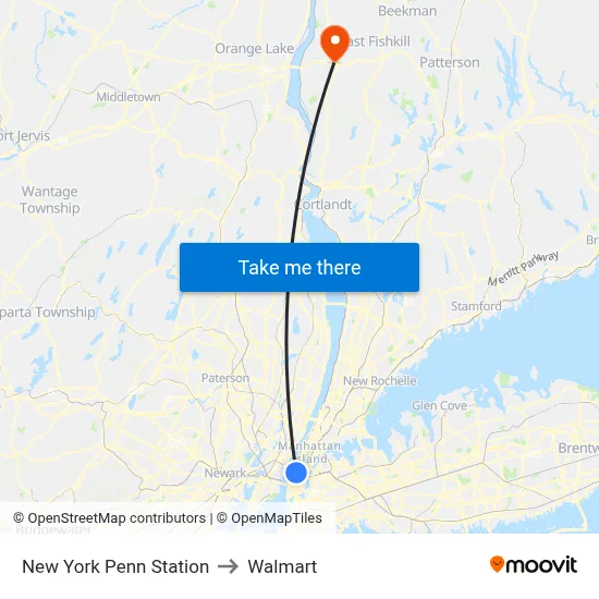 New York Penn Station to Walmart map