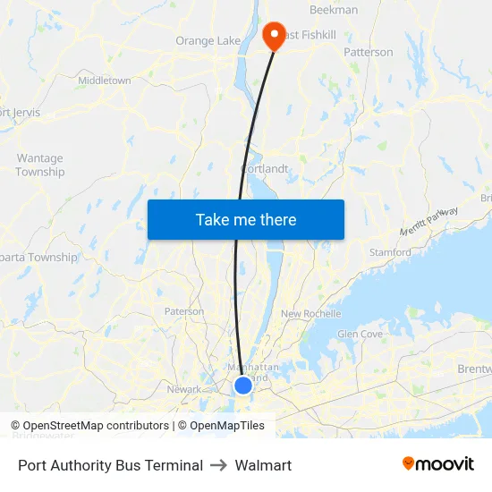 Port Authority Bus Terminal to Walmart map