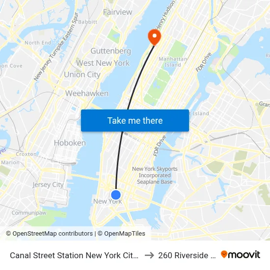 Canal Street Station New York City Subway to 260 Riverside Drive map