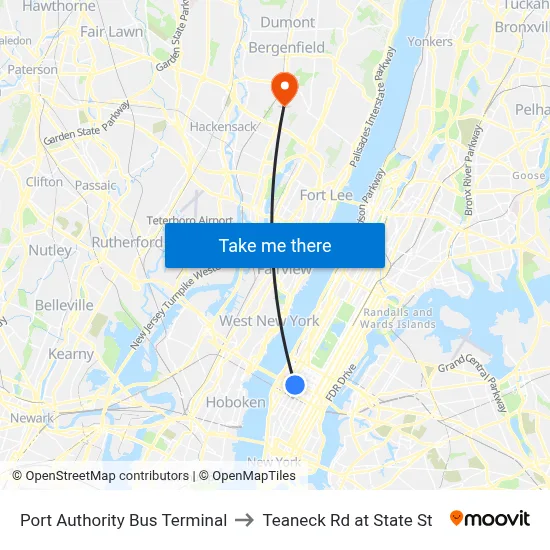 Port Authority Bus Terminal to Teaneck Rd at State St map