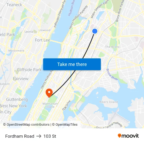 Fordham Road to 103 St map