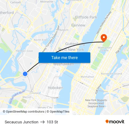 Secaucus Junction to 103 St map