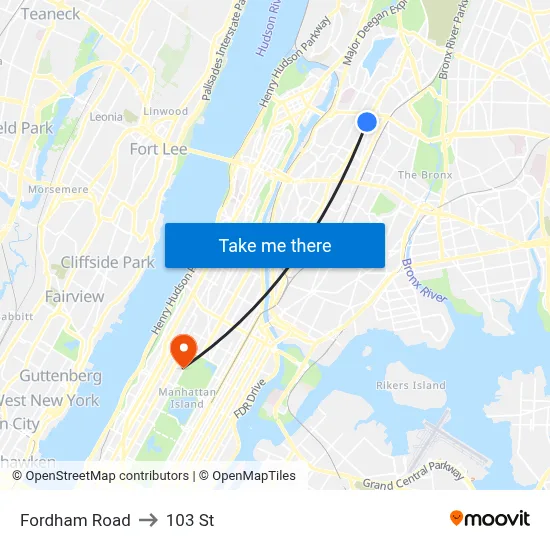 Fordham Road to 103 St map