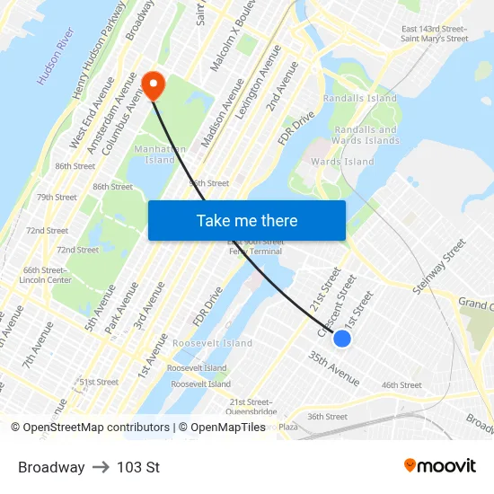 Broadway to 103 St map