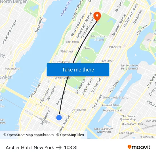 Archer Hotel New York to 103 St map