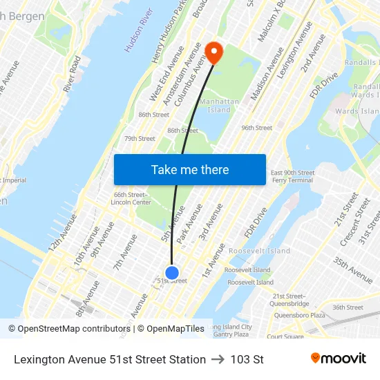 Lexington Avenue 51st Street Station to 103 St map