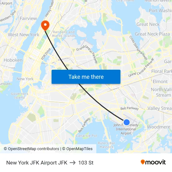 New York JFK Airport JFK to 103 St map