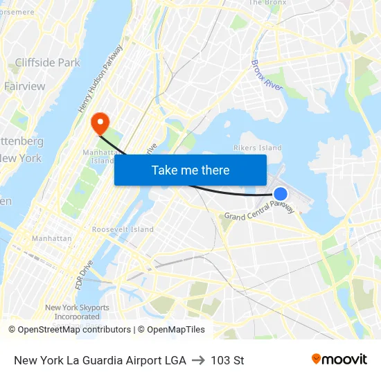 New York La Guardia Airport LGA to 103 St map