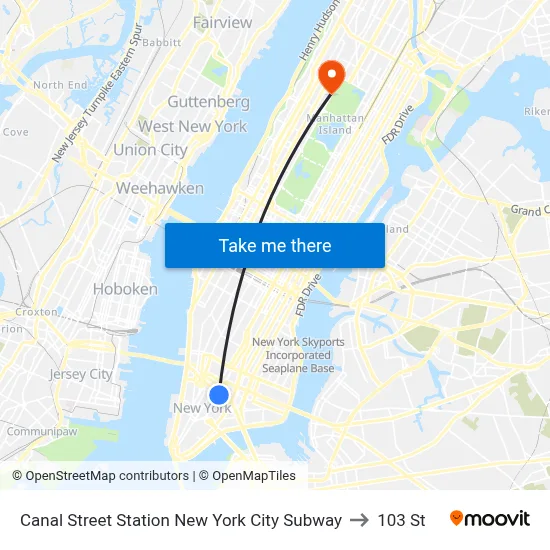 Canal Street Station New York City Subway to 103 St map