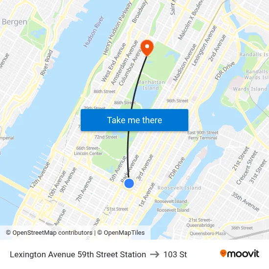 Lexington Avenue 59th Street Station to 103 St map