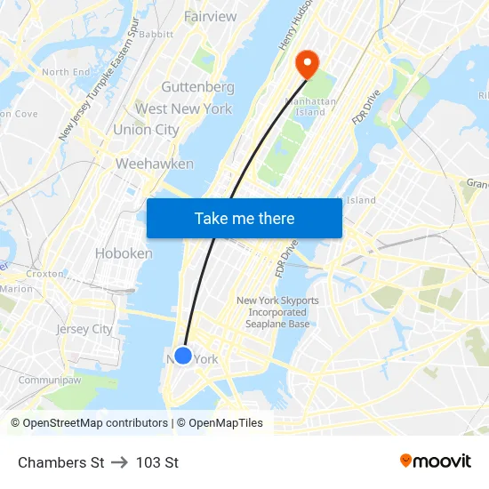 Chambers St to 103 St map