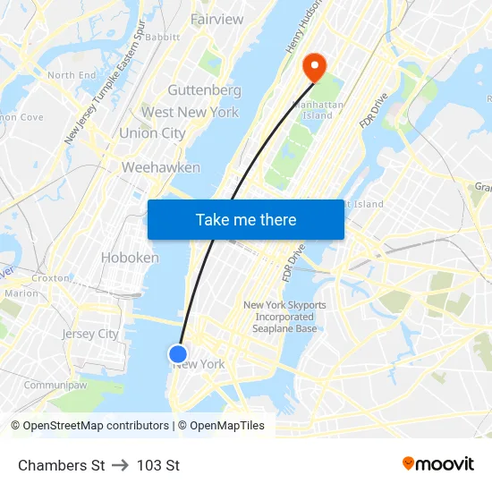 Chambers St to 103 St map