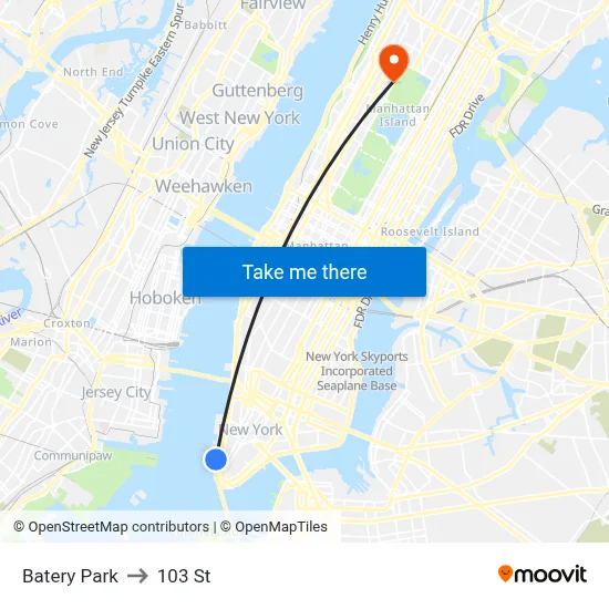 Batery Park to 103 St map