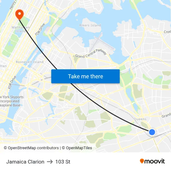 Jamaica Clarion to 103 St map