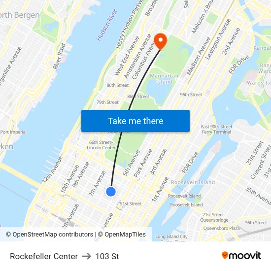Rockefeller Center to 103 St map