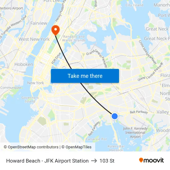 Howard Beach - JFK Airport Station to 103 St map